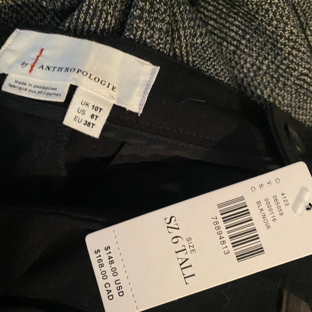 Anthro Black Women's Suspender Trousers. Size 6t. NWT. Satin stripe on side. - Picture 2 of 5